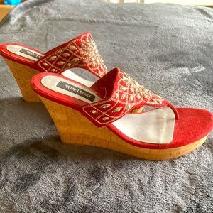 White House black market wedges   Burgundy with gold jewel accents never worn